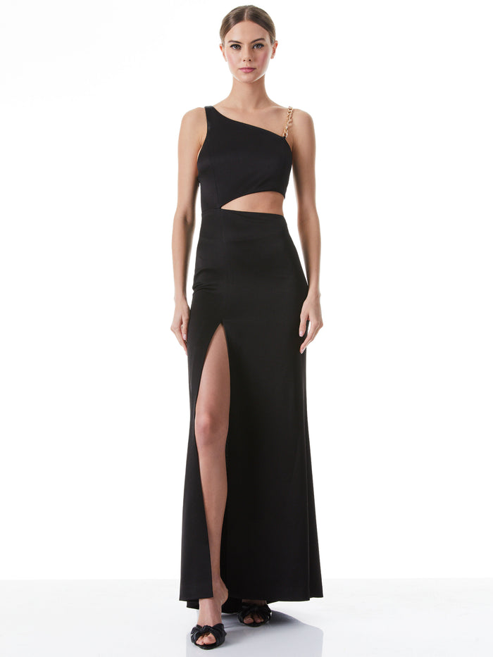 KAROLINE CHAIN STRAP CUTOUT GOWN - BLACK
