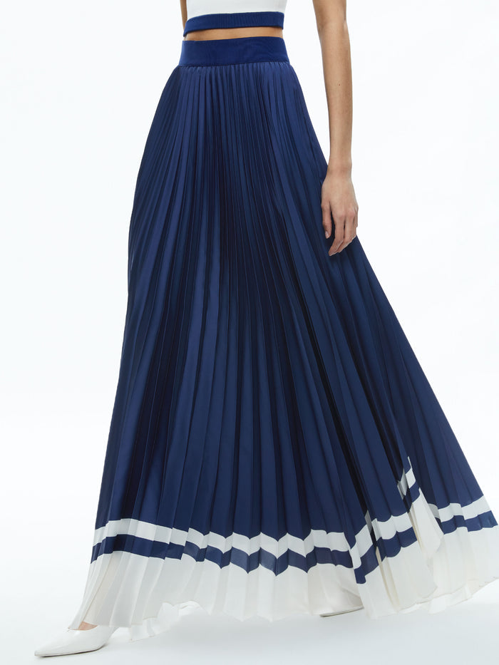 KATZ PLEATED MAXI SKIRT - INDIGO/OFF WHITE