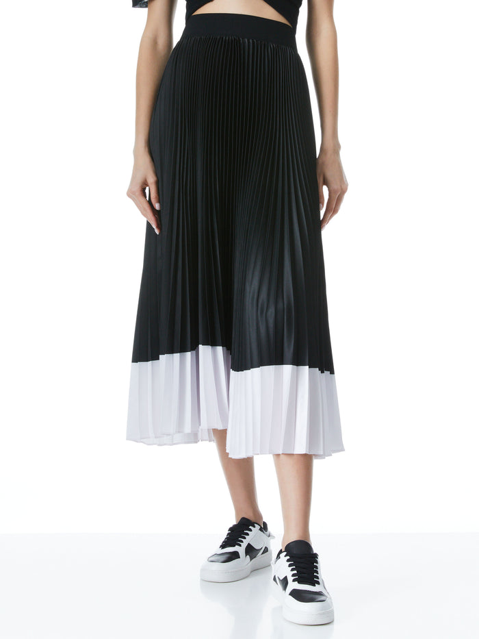 KATZ PLEATED MAXI SKIRT - COLORBLOCK STRIPE BLK/OFF WHT