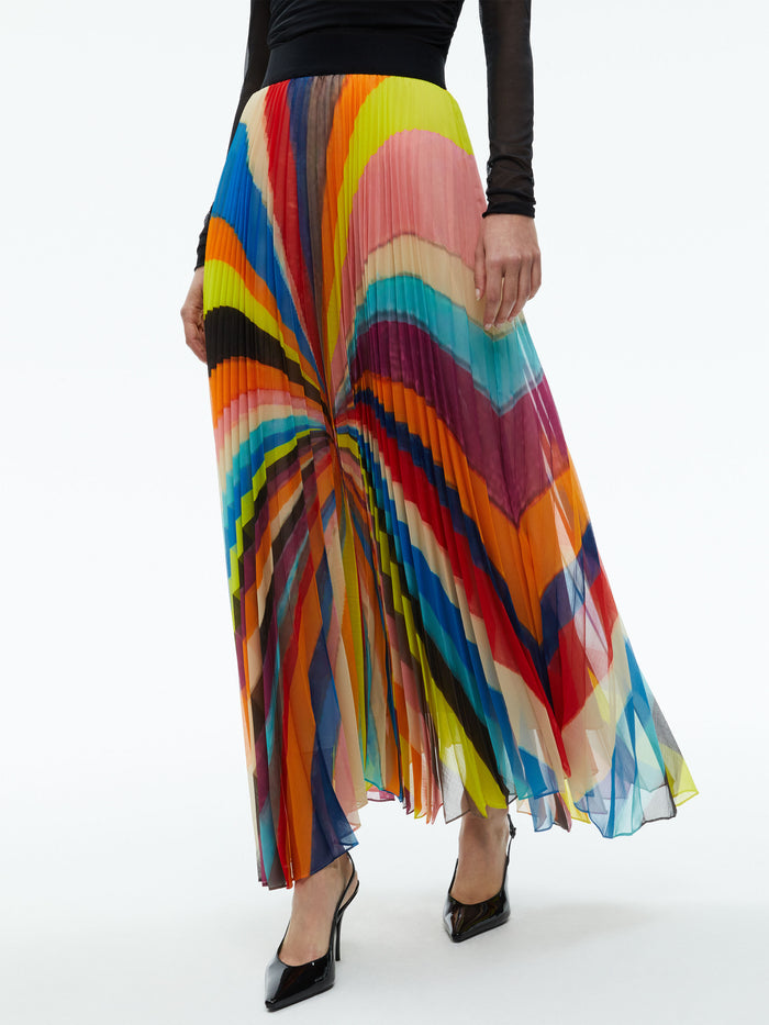 KATZ PLEATED MAXI SKIRT - POMELO STRIPE