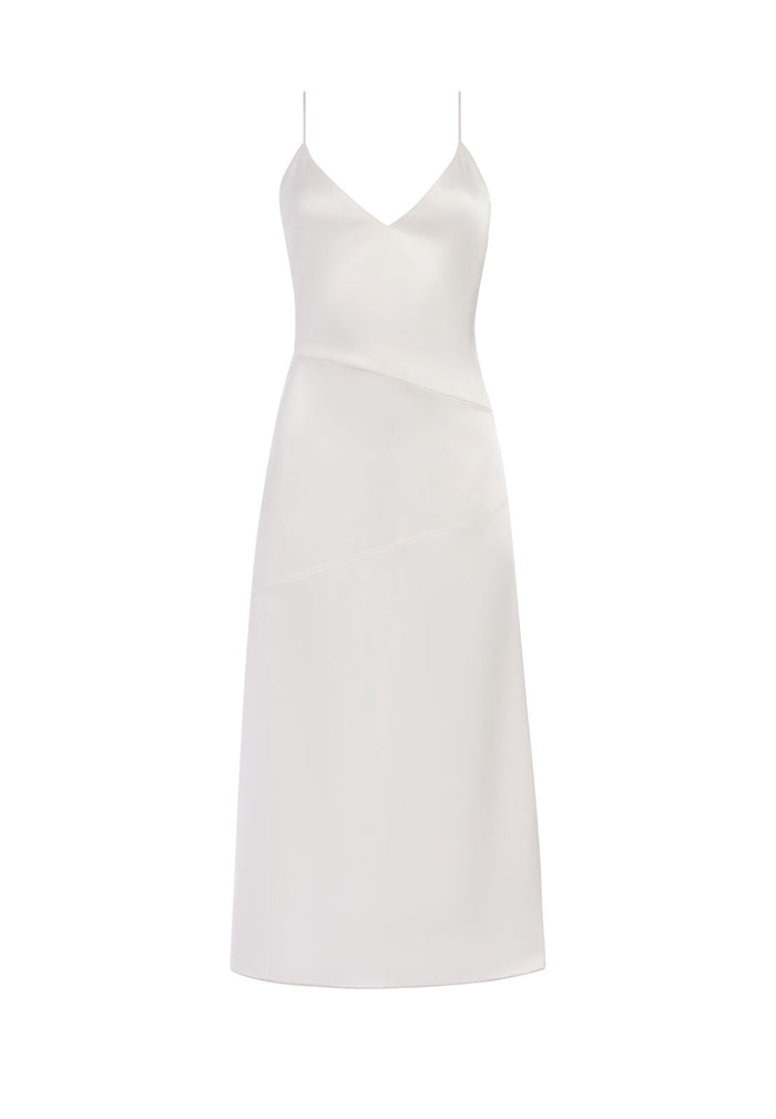 KAYLA SEAMED SLIP MIDI DRESS - OFF WHITE