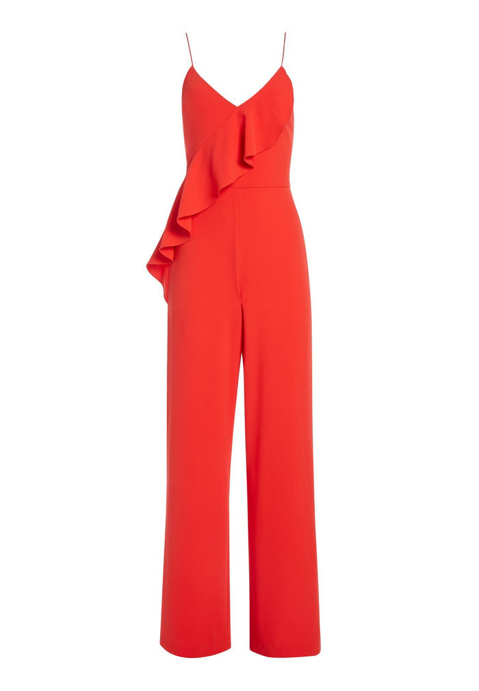 KEEVA CROSS RUFFLE JUMPSUIT - CHERRY