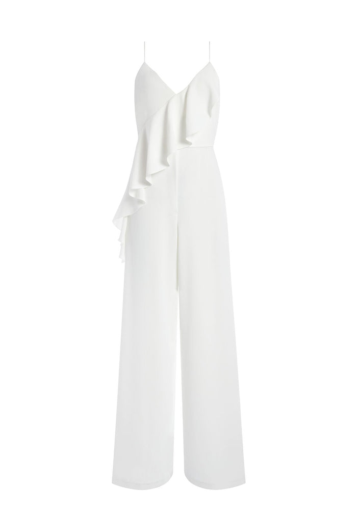 KEEVA CROSS RUFFLE JUMPSUIT - OFF WHITE