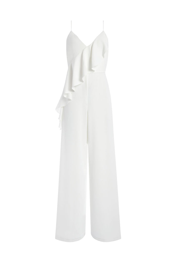 KEEVA CROSS RUFFLE JUMPSUIT - OFF WHITE