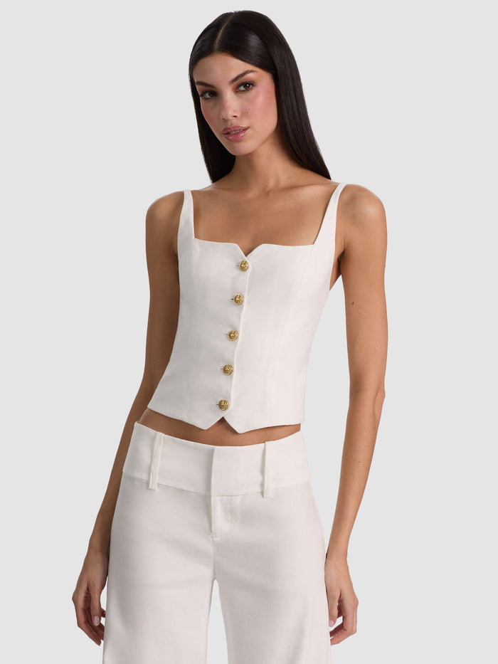 KELCEY BUTTON FRONT TOP - OFF WHITE