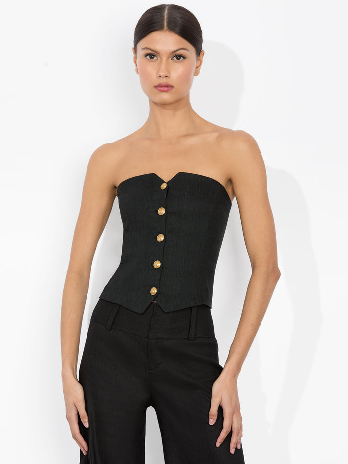 KELCEY STRAPLESS LINEN VEST - BLACK