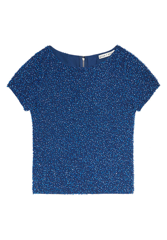 KELLI EMBELL SS TOP - LAPIS