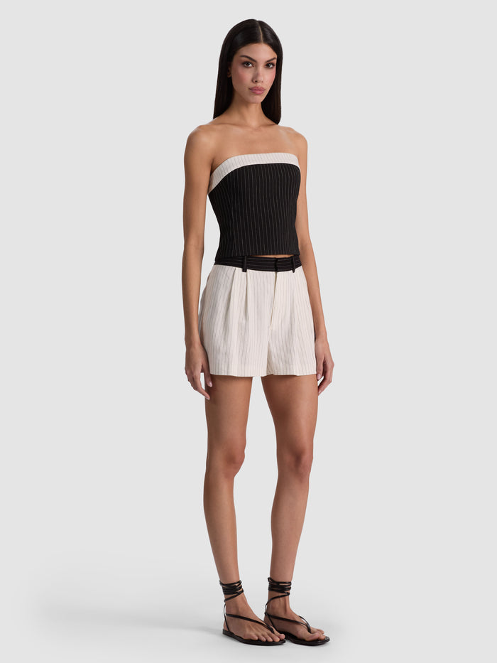 KELLY STRAPLESS TOP - BLACK/OFF WHITE PINSTRIPE