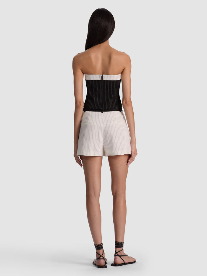KELLY STRAPLESS TOP - BLACK/OFF WHITE PINSTRIPE