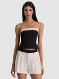KELLY STRAPLESS TOP - BLACK/OFF WHITE PINSTRIPE