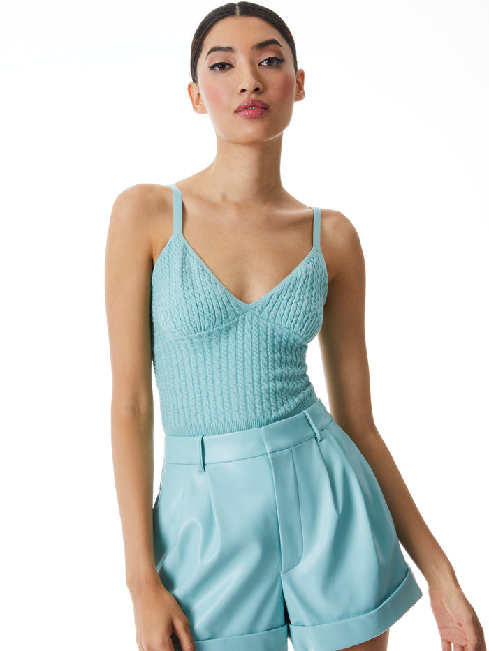 KENNA CABLE KNIT CROPPED TANK - BREEZE