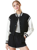 KERI VEGAN LEATHER VARSITY JACKET - BLACK/OFF WHITE