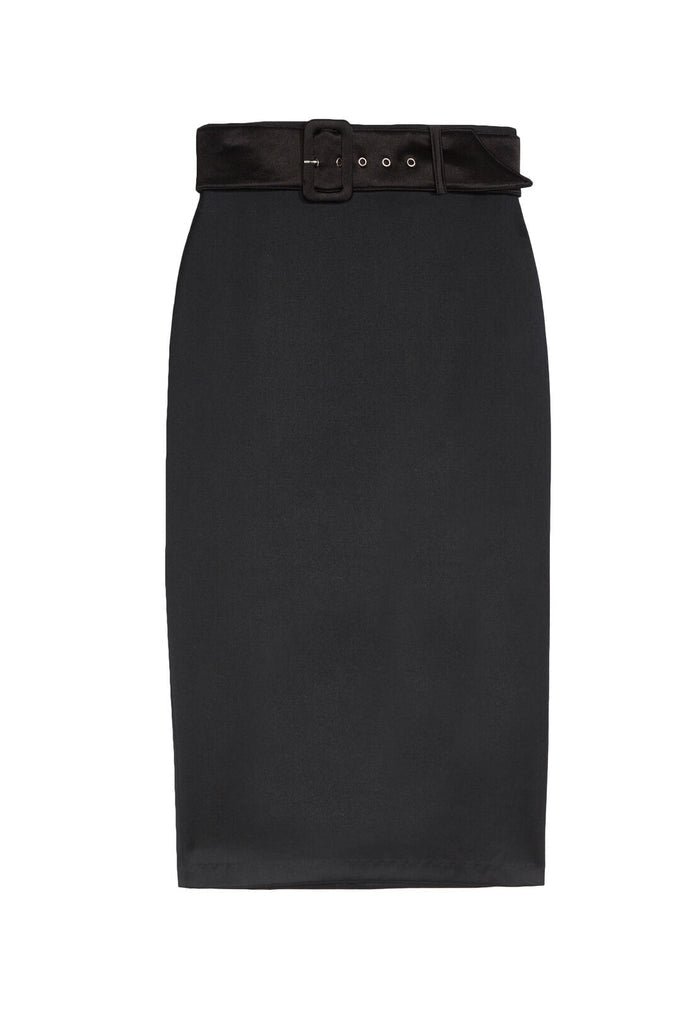 KERSTIN BELTED PENCIL SKIRT - BLACK