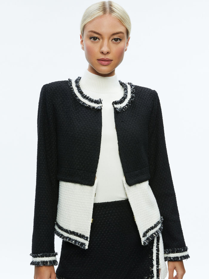 KIDMAN TWO-FER TWEED JACKET - BLACK/OFF WHITE