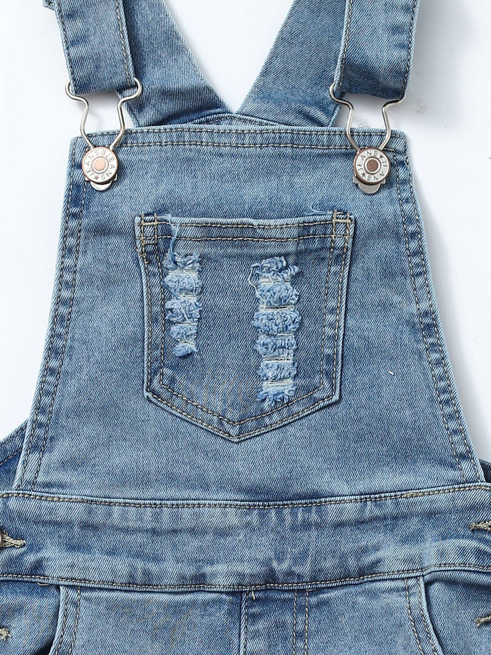 Kids Girls Light Wash Denim Short Overalls