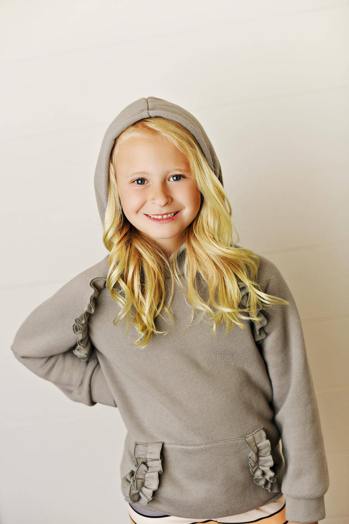 Kids Gray Ruffle Hoodie and Rainbow Stripe Leggings Fall Set