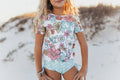 Kids Pale Pink Floral & Mint Sea Rash Guard Swimsuit