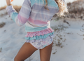 Kids Pastel Star Fish Long Sleeve Ruffle Rash Guard Swimsuit