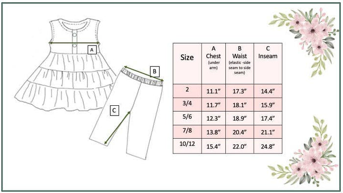 Kids Peach Teal Floral Tiered Ruffle Button Spring Set