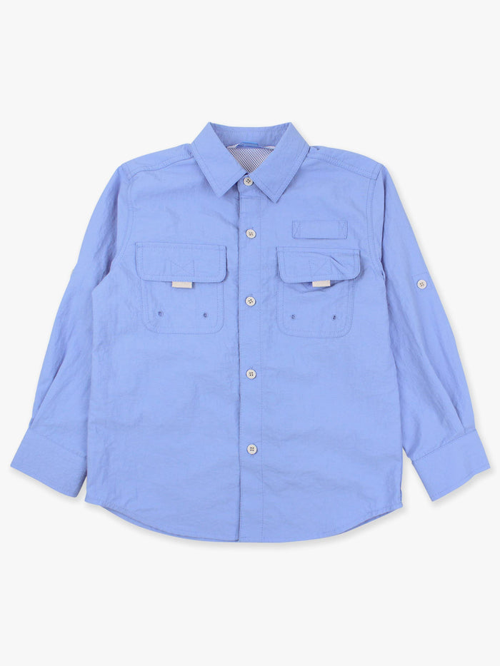 Kids Periwinkle Blue Sun Protective Button Down Fishing Shirt