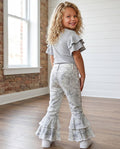 Kids Winter White Camo Denim Double Ruffle Jeans Pants