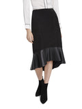 KINA RUFFLE HEM SUEDE SKIRT - BLACK