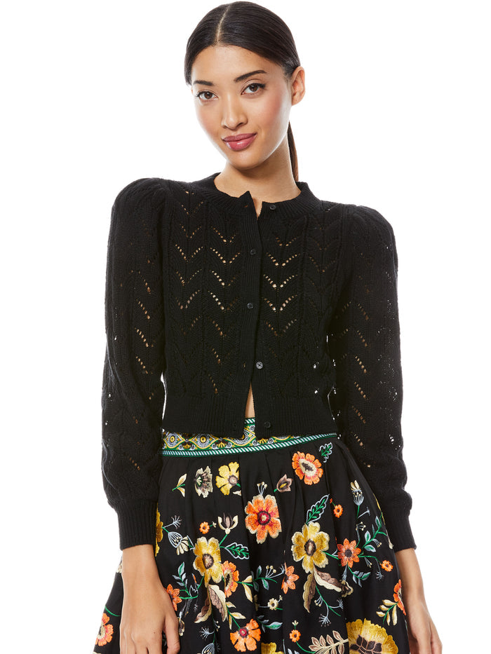 KITTY PUFF SLEEVE CARDIGAN - BLACK
