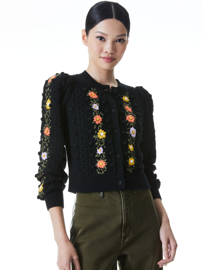 KITTY PUFF SLEEVE CARDIGAN - BLACK/MULTI