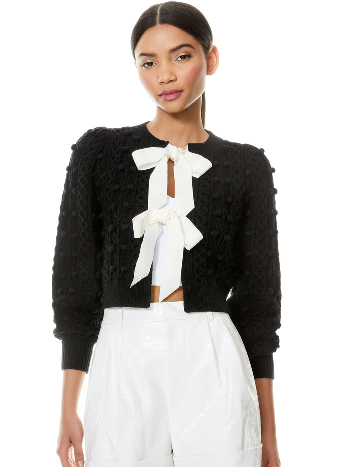 KITTY PUFF SLEEVE CARDIGAN - SOFT WHITE/BLACK