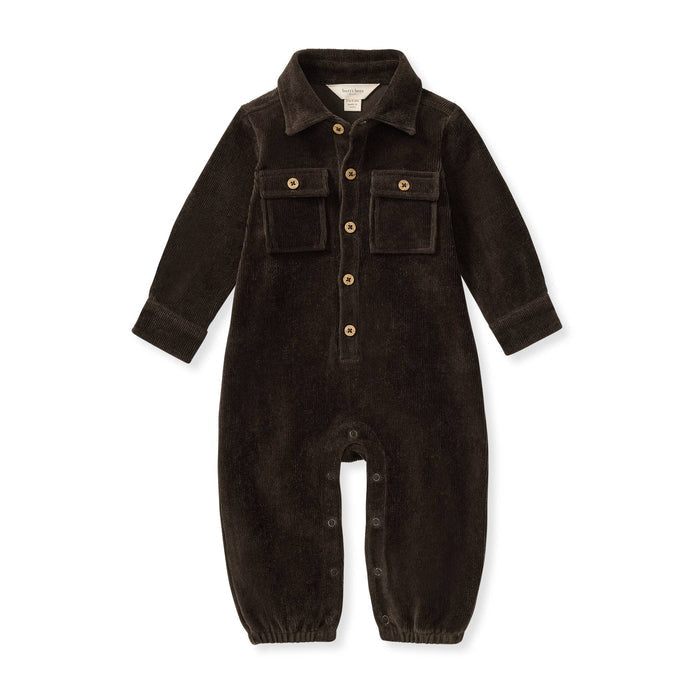 Knit Corduroy Organic Baby Boy Jumpsuit - Shadow