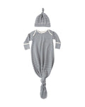 Knotted Baby Gown + Hat Set- Ocean Stripe