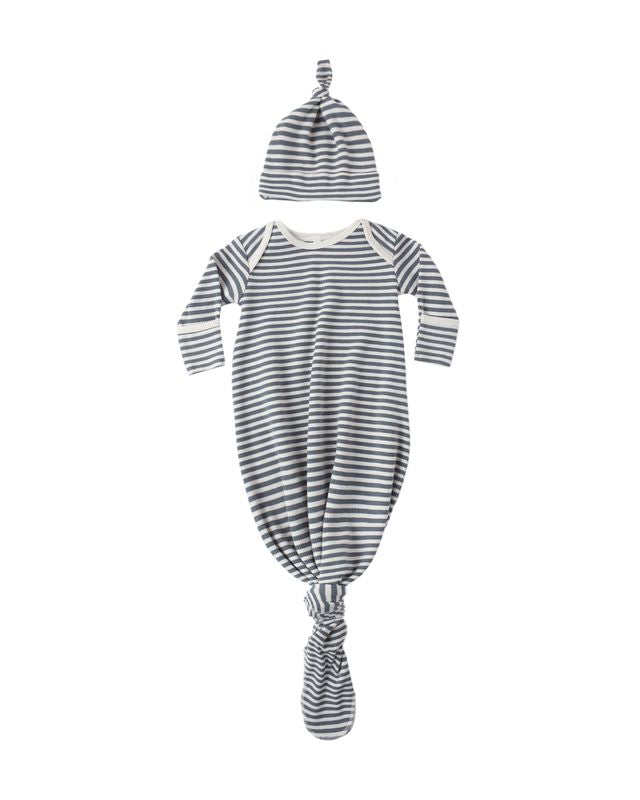 Knotted Baby Gown + Hat Set- Ocean Stripe