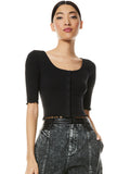 KORI BUTTON FRONT TEE - BLACK