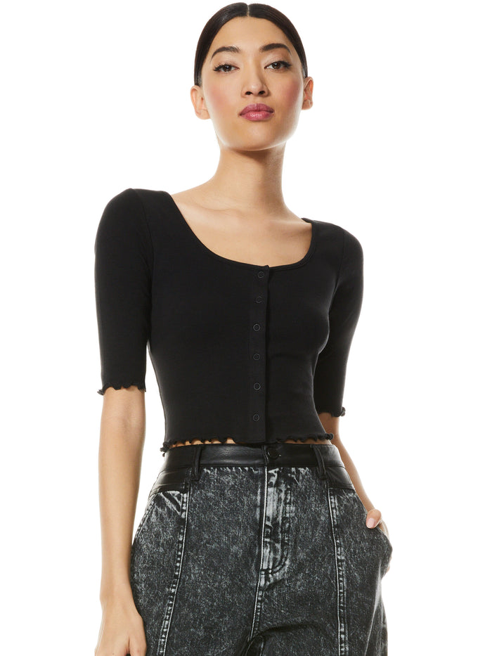 KORI BUTTON FRONT TEE - BLACK