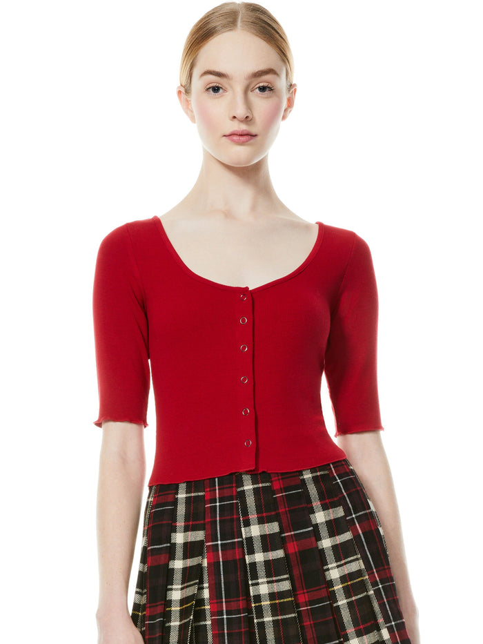 KORI BUTTON FRONT TEE - DEEP RUBY