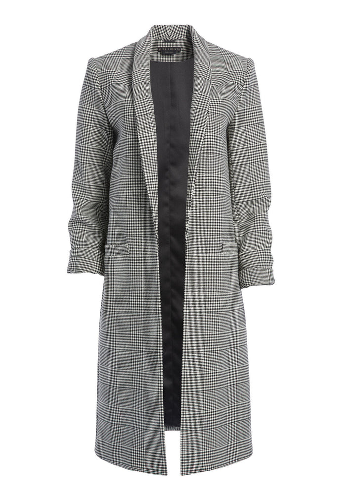 KYLIE PLAID LONG JACKET - BLACK/WHITE