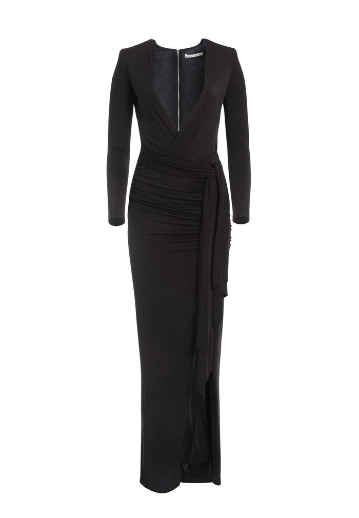 KYRA DEEP V DRAPEY MAXI DRESS - BLACK