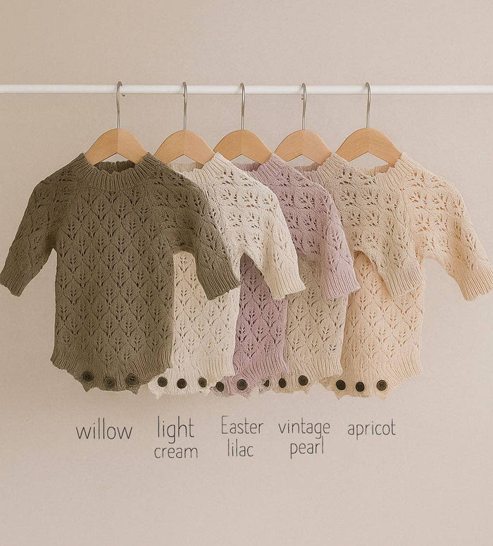 Lacy Vintage Pearl Romper + Bonnet