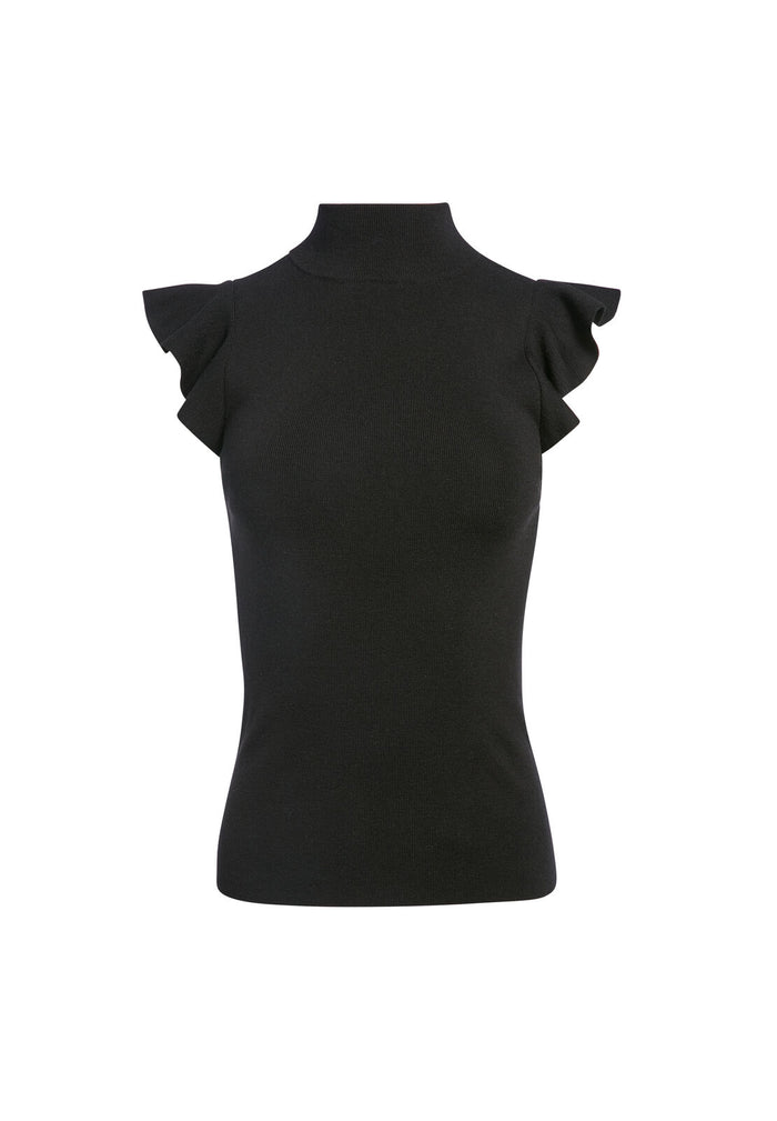 LAMARA TURTLENECK RUFFLE TANK - BLACK
