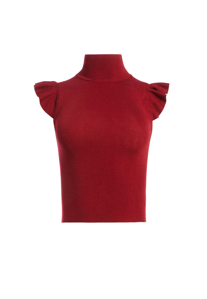 LAMARA TURTLENECK RUFFLE TANK - BORDEAUX