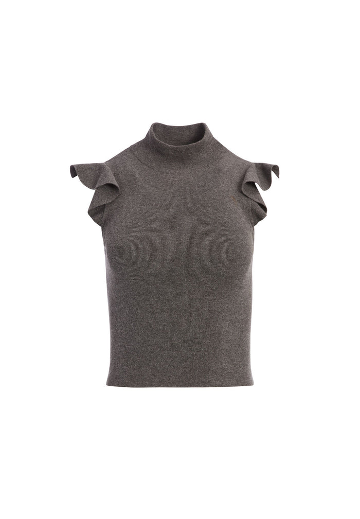 LAMARA TURTLENECK RUFFLE TANK - CHARCOAL