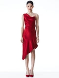 LANDON ASYMMETRICAL MINI DRESS - DEEP RUBY