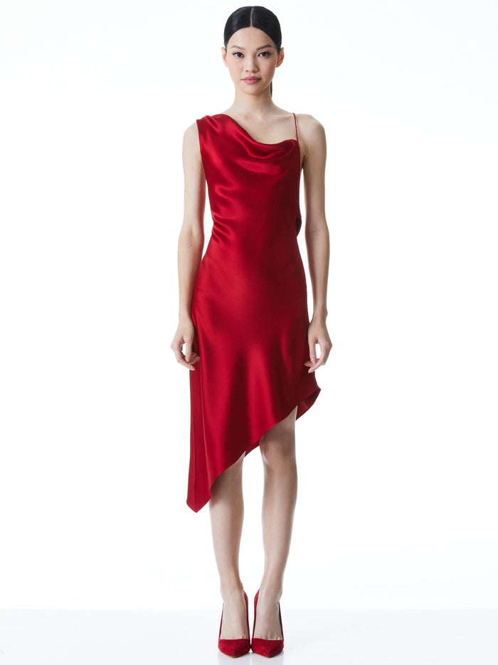 LANDON ASYMMETRICAL MINI DRESS - DEEP RUBY