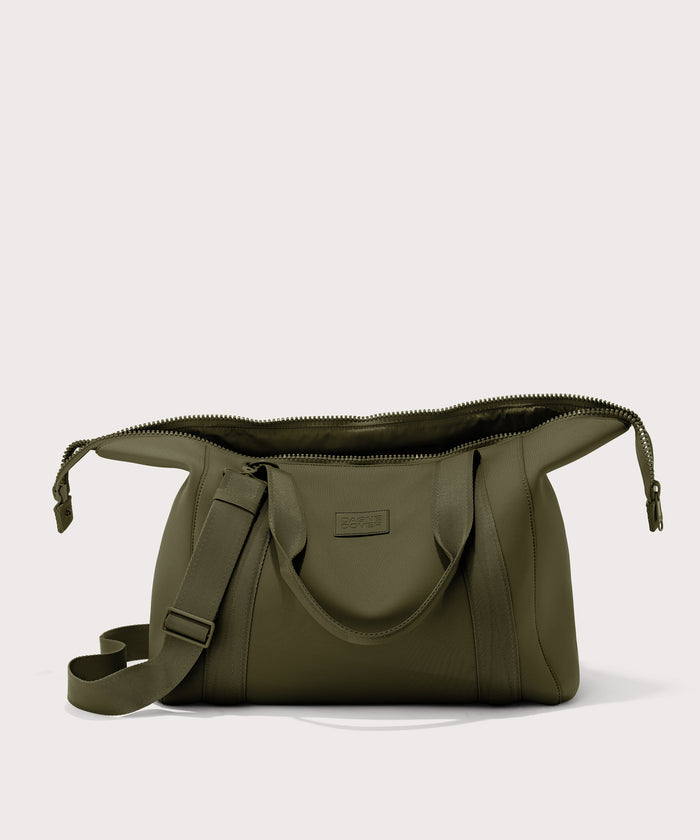 Large Landon Carryall in dark green unzipped