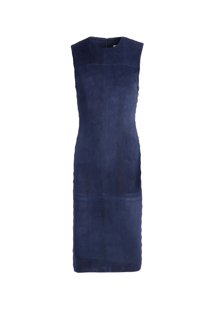 LARITA FITTED SUEDE MIDI DRESS - NAVY