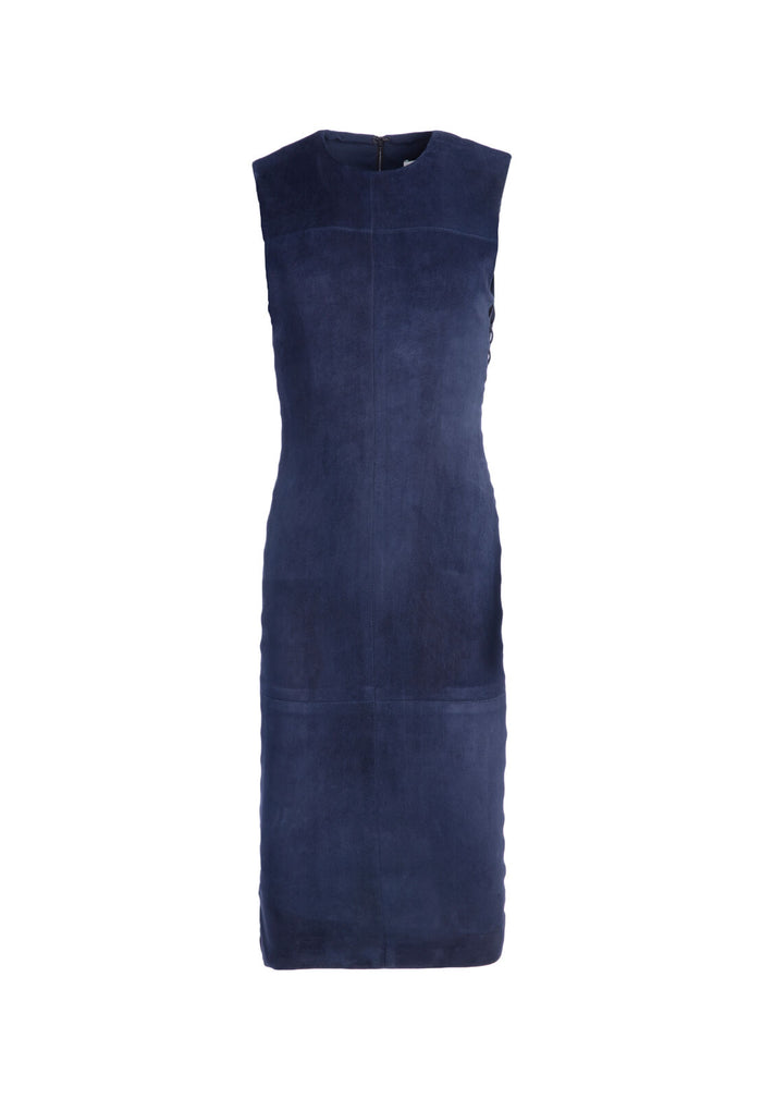 LARITA FITTED SUEDE MIDI DRESS - NAVY