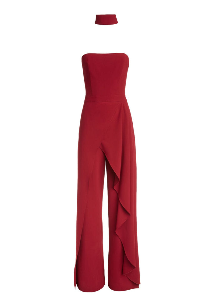 LATONYA RFFLED BUSTIER JMPSUIT - BORDEAUX