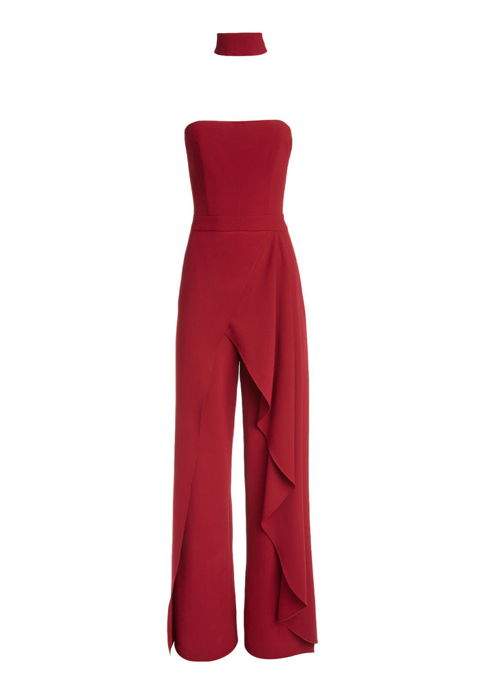 LATONYA RFFLED BUSTIER JMPSUIT - BORDEAUX