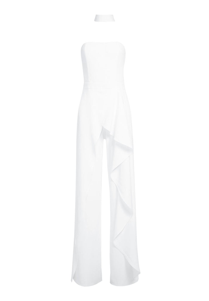LATONYA RFFLED BUSTIER JMPSUIT - OFF WHITE