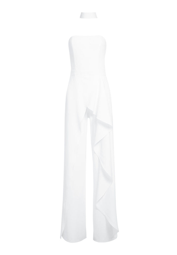 LATONYA RFFLED BUSTIER JMPSUIT - OFF WHITE